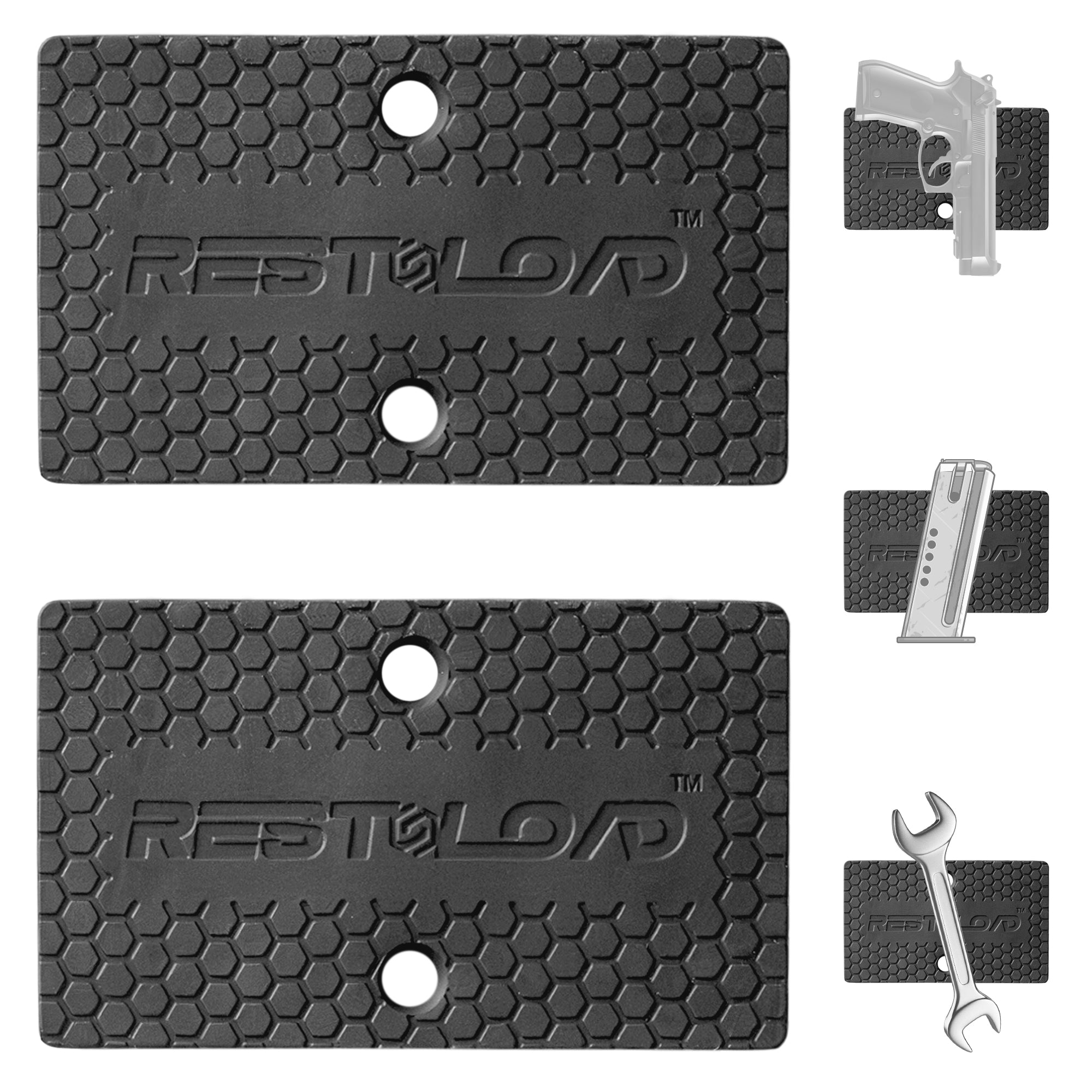 RESTNLOAD Universal Bedside Magnetic Gun Mount, Gun Magnet 43lbs. Rating, (2-Pack) Gun Holder Magnetic Holster for Cars, Trucks, Walls, Desks, Fully Rubber Encapsulated Design