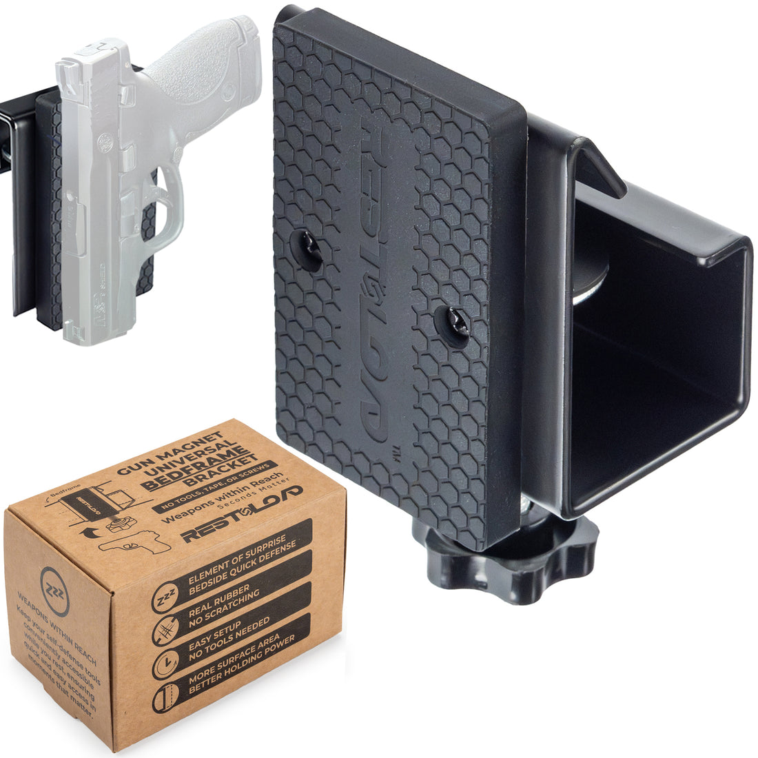 Gun magnet mount bedside holster for standard bed frames – no tools installation