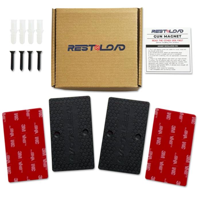 RESTNLOAD Universal Bedside Magnetic Gun Mount, Gun Magnet 43lbs. Rating, (2-Pack) Gun Holder Magnetic Holster for Cars, Trucks, Walls, Desks, Fully Rubber Encapsulated Design