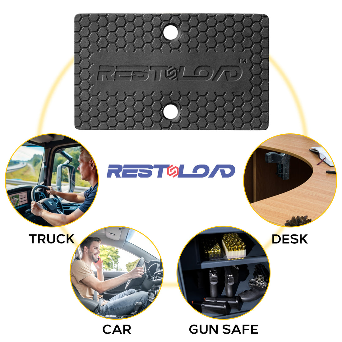 RESTNLOAD Universal Bedside Magnetic Gun Mount, Gun Magnet 43lbs. Rating, (2-Pack) Gun Holder Magnetic Holster for Cars, Trucks, Walls, Desks, Fully Rubber Encapsulated Design